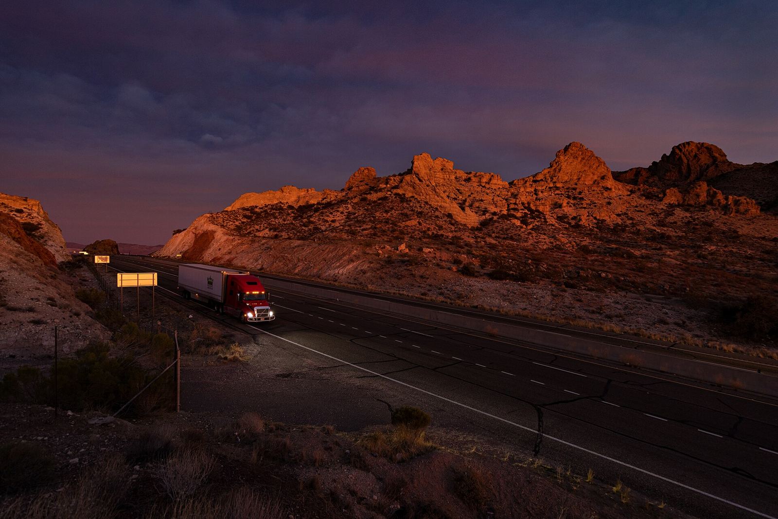 Semi truck on an open interstate highway